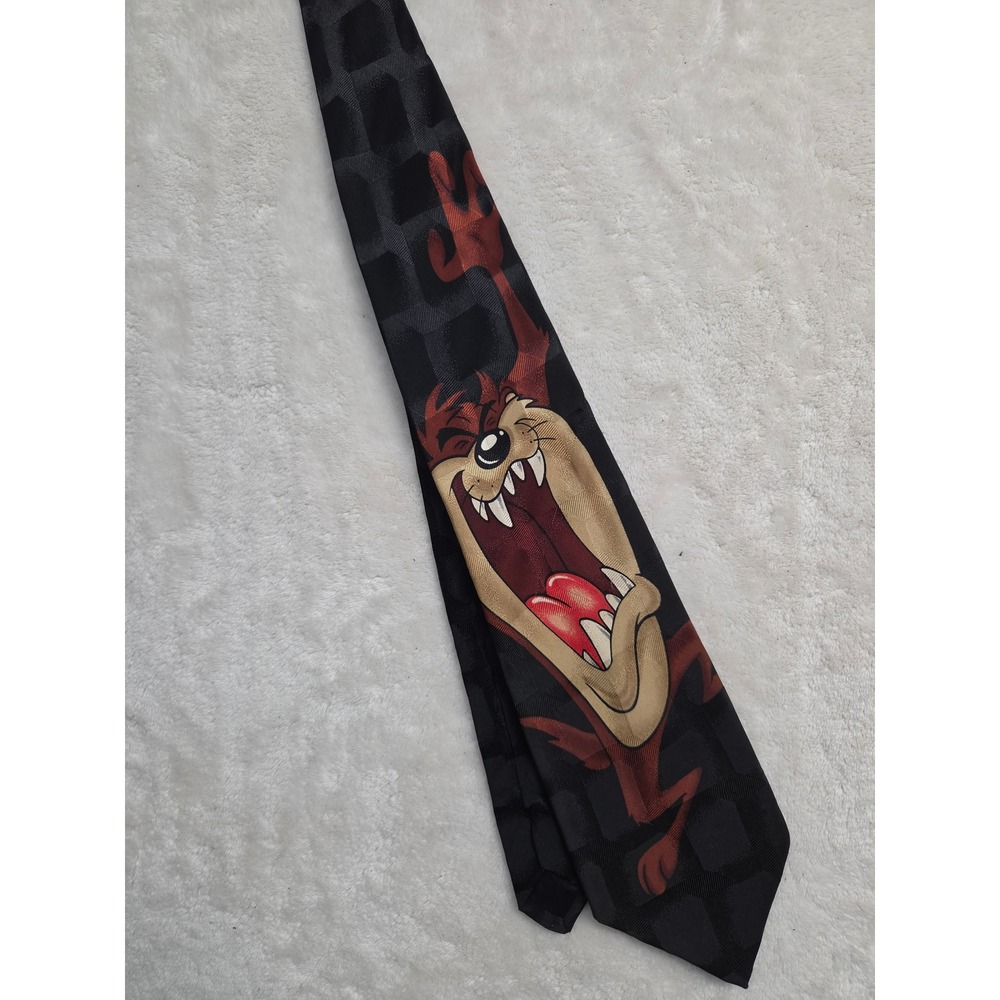 Looney Tunes Taz Necktie Mens OS Black Graphic Silk Excellent 1995 Vintage